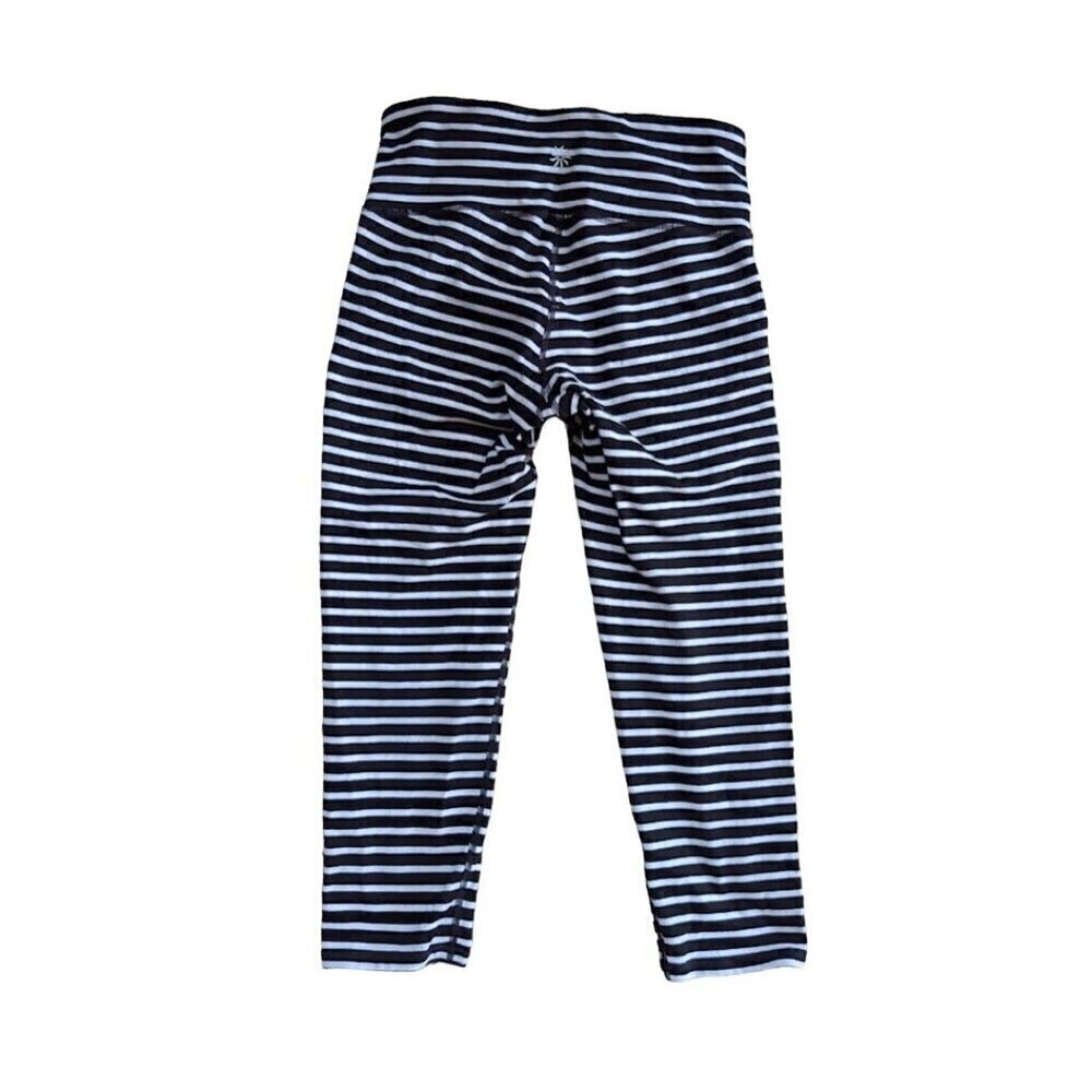 Athleta Womens Capri Leggings XS Stripes Chaturanga Crop Black White - Picture 3 of 5